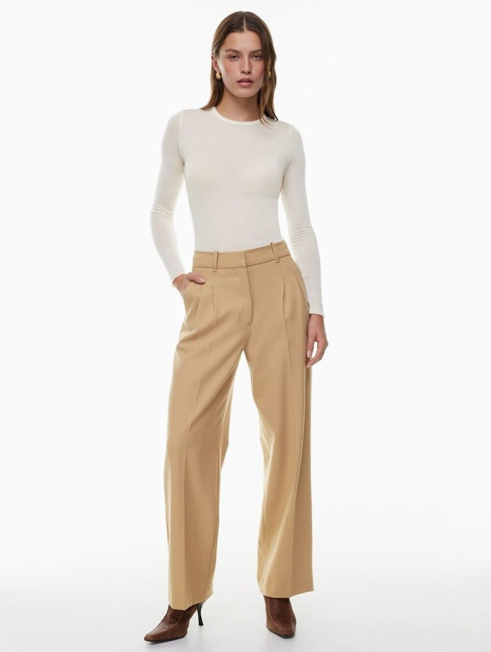 Wilfred Aritzia Tan The Effortless High Waisted Wide Leg Pants - Size 8
